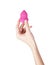 Elegant holding beauty blender sponge female hand.