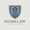 Elegant home law pillar logo design template. Vintage house legal shield logo.