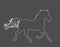 Elegant horse in gallop, vector line contour illustration.