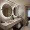 Elegant Hotel Bathroom with Large Mirror and Small Sink. Generative AI