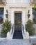 Elegant house door and flower pots