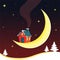 Elegant house on the moon with a night background, stars and Christmas trees