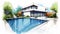 Elegant House With Pool: A Vibrant Sketch Of Modern Living