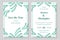 Elegant invitations set with green floral motives and light gray background.