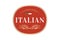 Elegant Italian Restaurant and Pizzeria Logo. Round Red Gold Badge