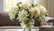 Elegant Ivory Dahlias In Glass Vase - Stunning Floral Arrangement