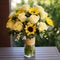 Elegant Ivory Flower Arrangement With Yellow Roses And Sunflowers