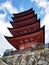 Elegant Japanese pagoda with a blue sky in the background