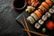 Elegant Japanese Sushi Assortment on Black Slate