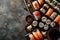 Elegant Japanese Sushi Assortment on Black Slate