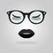 Elegant lady lips with sunglasses and stars and closed eyes lashes icons on gray