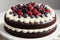 Elegant Layered Chocolate and Vanilla Cake with Berries .AI Generated