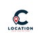 Elegant Letter C Geotag or Location Symbol Logo. Red Shape Point Location Icon. Usable for Business and Technology Logos. Flat