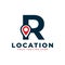 Elegant Letter R Geotag or Location Symbol Logo. Red Shape Point Location Icon. Usable for Business and Technology Logos. Flat
