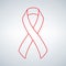 Elegant linear pink ribbon icon. Thin line breast cancer awareness pink ribbon