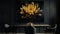 Elegant luxury black dinning room with gold lotus oil painting