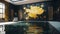 Elegant luxury black swimming pool with yellow lotus oil painting