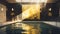 Elegant luxury black swimming pool with yellow lotuses oil painting