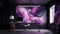 Elegant luxury black working room with purple abstract oil painting