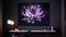 Elegant luxury black working room with purple lotus oil painting