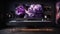 Elegant luxury black working room with purple lotus oil painting