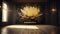 Elegant luxury black yoga room with yellow and gold lotus oil painting