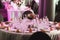 Elegant luxury cutlery and tablewear with flowers at hotel wedding reception
