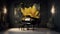 Elegant luxury dark music room with lotus oil painting in yellow and white