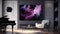 Elegant luxury dark music room with purple abstract oil painting and piano