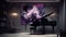 Elegant luxury dark music room with purple abstract oil painting and piano