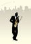 Elegant man silhouette playing saxophone.