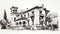 Elegant Mansion Ink Sketch: Realistic Art Deco Architecture From 1800s Italy