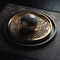 Elegant Marble Sphere On Golden Tray With Dark Surrealism Style