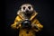 elegant meerkat wearing yellow coat on black background with camera, Generative AI