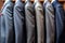 Elegant Mens Suit Jackets on Hangers in a Clothing Store Boutique Displaying Various Shades of Grey