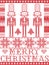 Elegant Merry Christmas Scandinavian, Nordic style winter pattern including snowflake, heart, nutcracker soldier, Christmas tree,