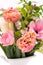 Elegant mixed pastel colored spring bouquet on white background close up. Spring tulips. Tulips bouquet.