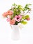 Elegant mixed pastel colored spring bouquet on white background with copy space. Spring tulips. Tulips bouquet.