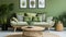 Elegant and modern living room interior with green tone colors and artistic wall decor