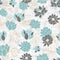 Elegant modern waterlilies or lotus flowers on transparent leaves seamless pattern background in grey and blue scheme color.