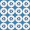 An elegant and nature-inspired blue and white damask pattern with chrysanthemums on peppermint background