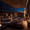 Elegant Nighttime Retreat Luxury Penthouse Bedroom. AI