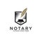 Elegant Notary lawyer logo designs, golden pen notary with shield shape vector illustrations