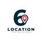 Elegant Number 6 Geotag or Location Symbol Logo. Red Shape Point Location Icon. Usable for Business and Technology Logos. Flat