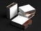 Elegant open white and gold Gift Box Mockup on black background. Luxury packaging box for premium products. Empty opened