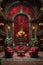 Elegant opera house lounge with red velvet drapes and antique furniture.3D render