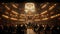 Elegant orchestra on stage performing in a luxurious concert hall. Grandiose music event, sophisticated audience