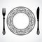 Elegant ornamental knife fork and plate symbol