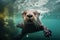 Elegant Otter underwater swim. Generate Ai