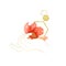 Elegant outline hand holding pomegranate red flower watercolor illustration. Beautiful arrangement with golden graphic elements.